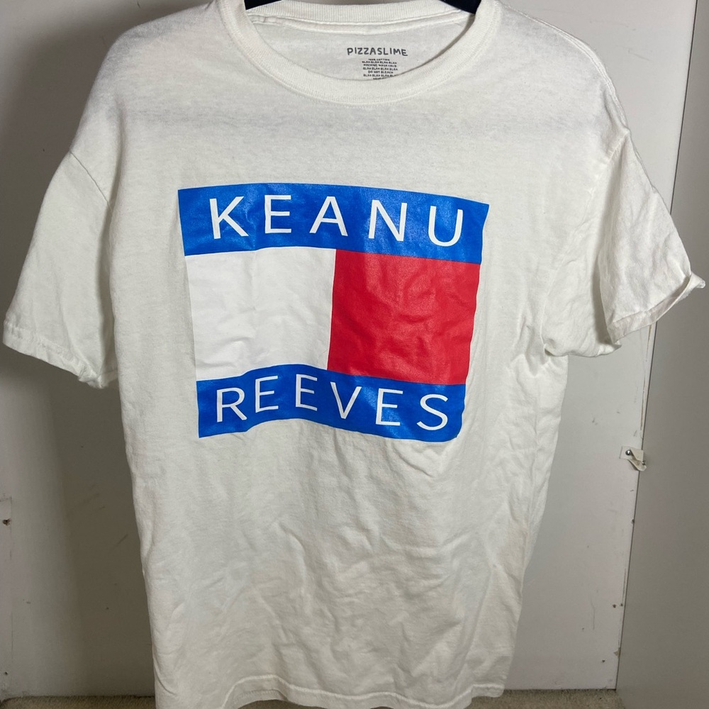 PIZZASLIME Keanu Reeves Graphic Tee White “Don’t Do Meth” Size M